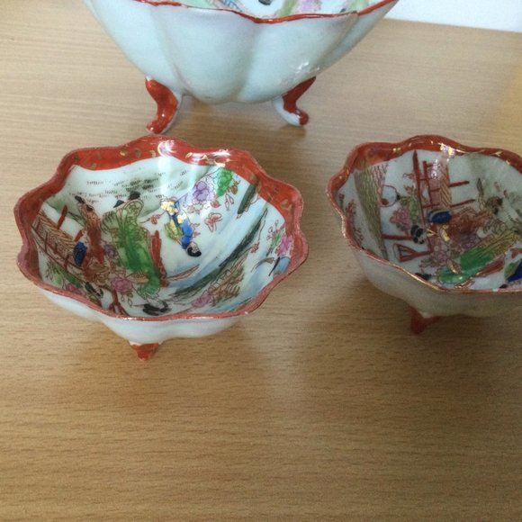 Vintage antique Japanese porcelain eggshell bowls footed flower shaped lot of 9 - Picture 5 of 7